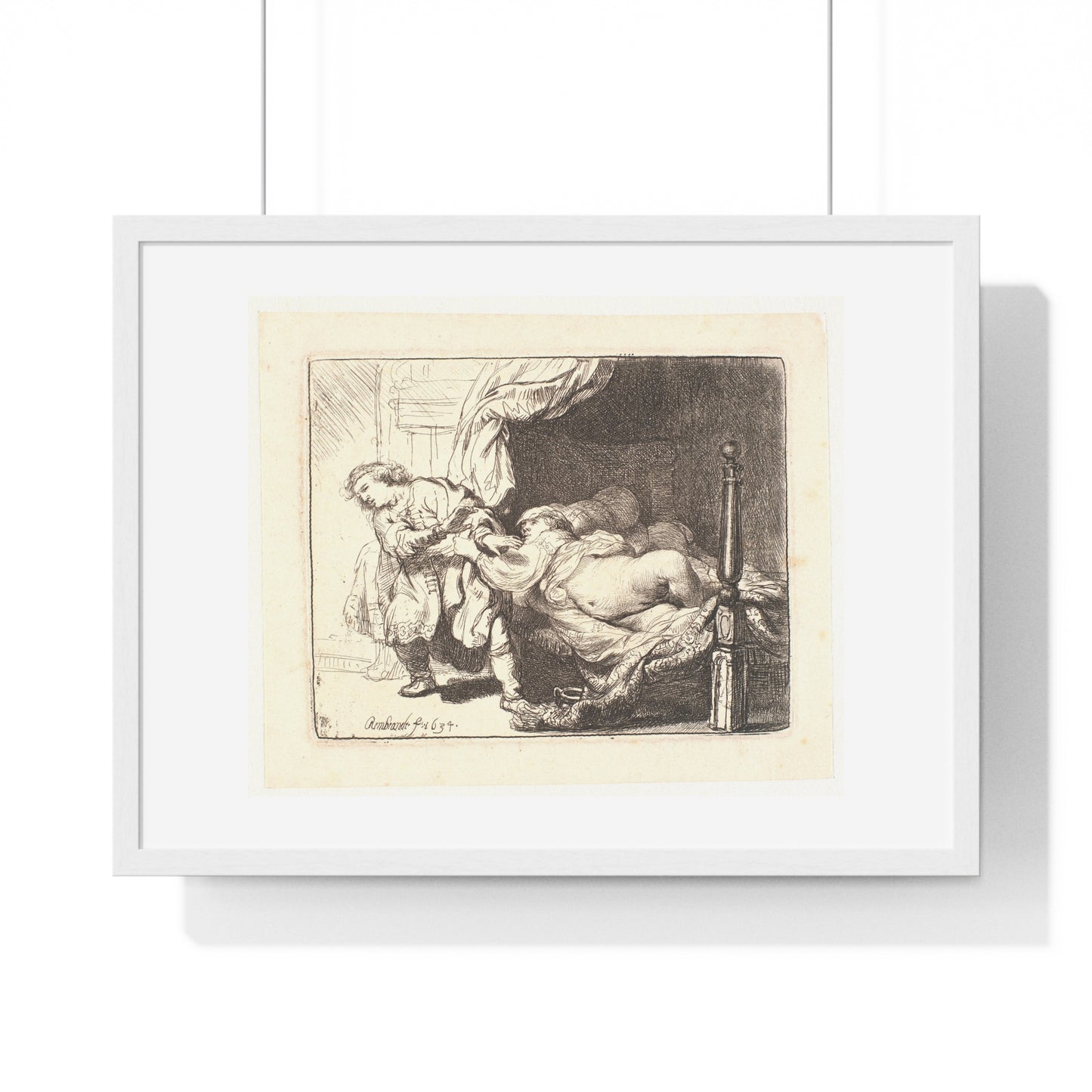 Joseph and Potiphar's Wife (1634) by Rembrandt van Rijn, from the Original, Framed Art Print