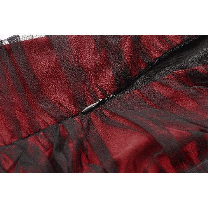 Dark in Love Lilith Red and Black Mesh Panel Goth Gown