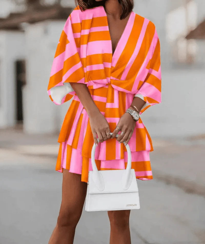 Vireous Fashion Print Doll-Sleeve Loose Summer Dress