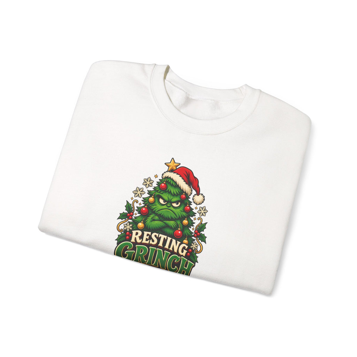 Funny Adult Christmas Jumpers: 'Resting Grinch Face' Christmas Crewneck