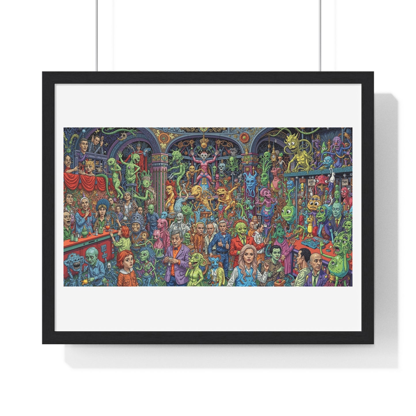 Demons and NPCs Diorama, Cartoon Art 'Designed by AI' Framed Art Print