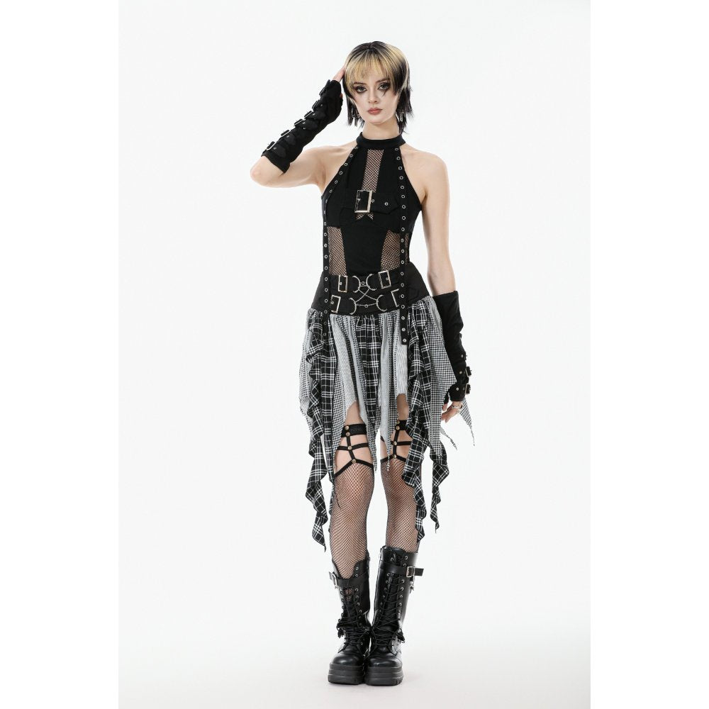 Dark in Love Bondage Mesh-Panel Buckle Halter Top