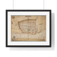 Antique Map of the City of Hull (circa 1539) from the Original Manuscript, Framed Print