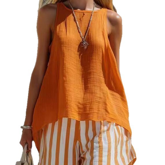 Vireous Linen Sleeveless Summer Shirt, Womens Loose-Fitting Button-Up Top