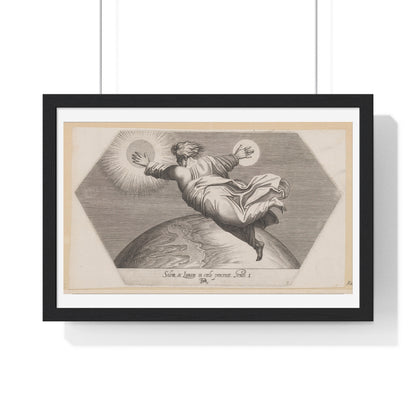God Schept de Zon en de Maan (1626) by Francesco Villamena and Rafaël, from the Original, Framed Art Print