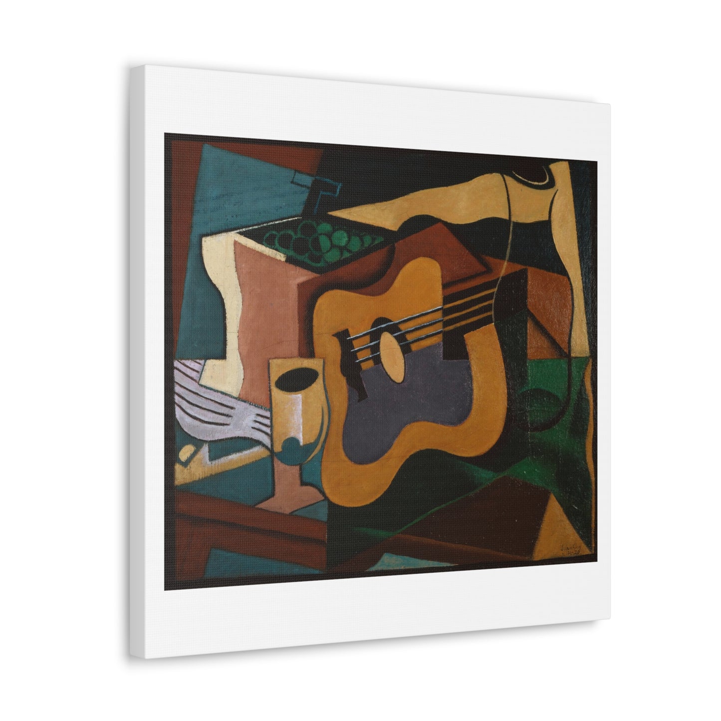 Still Life with Guitar (1920) by Juan Gris, Art Print from the Original on Satin Canvas