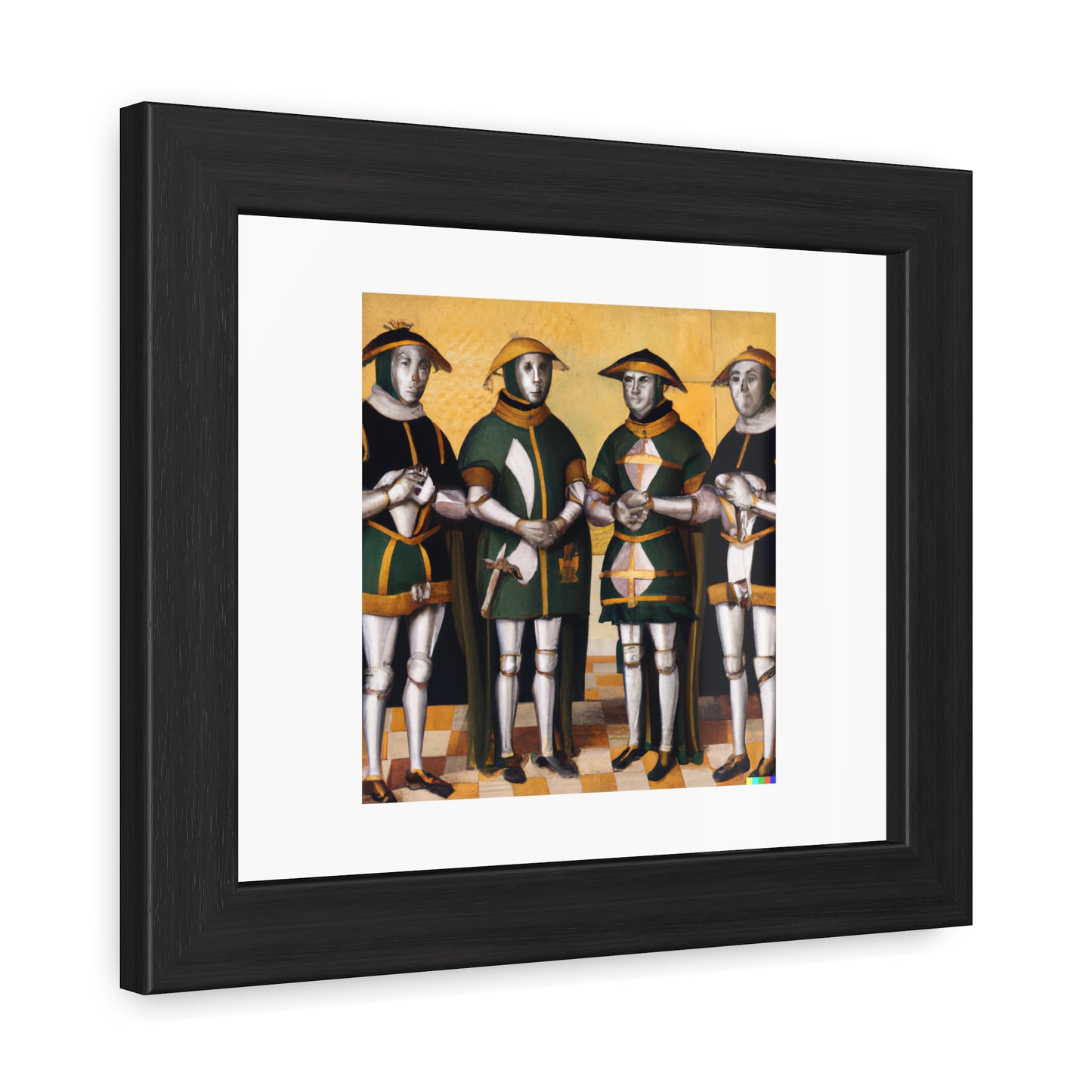 Les ambassadeurs en tant que robots dans le style de Hans Holbein Reprized 'Designed by AI' Affiche encadrée en bois en papier mat classique 'Designed by AI' Affiche encadrée en bois en papier mat classique