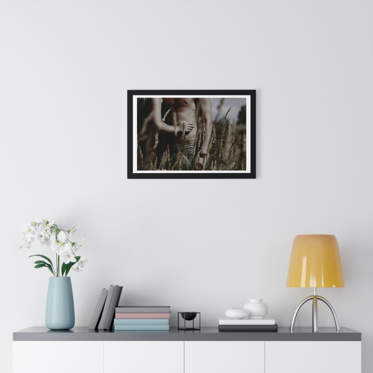 Shirtless Man with Woman, Photographer Unknown, from the Original, Framed Print