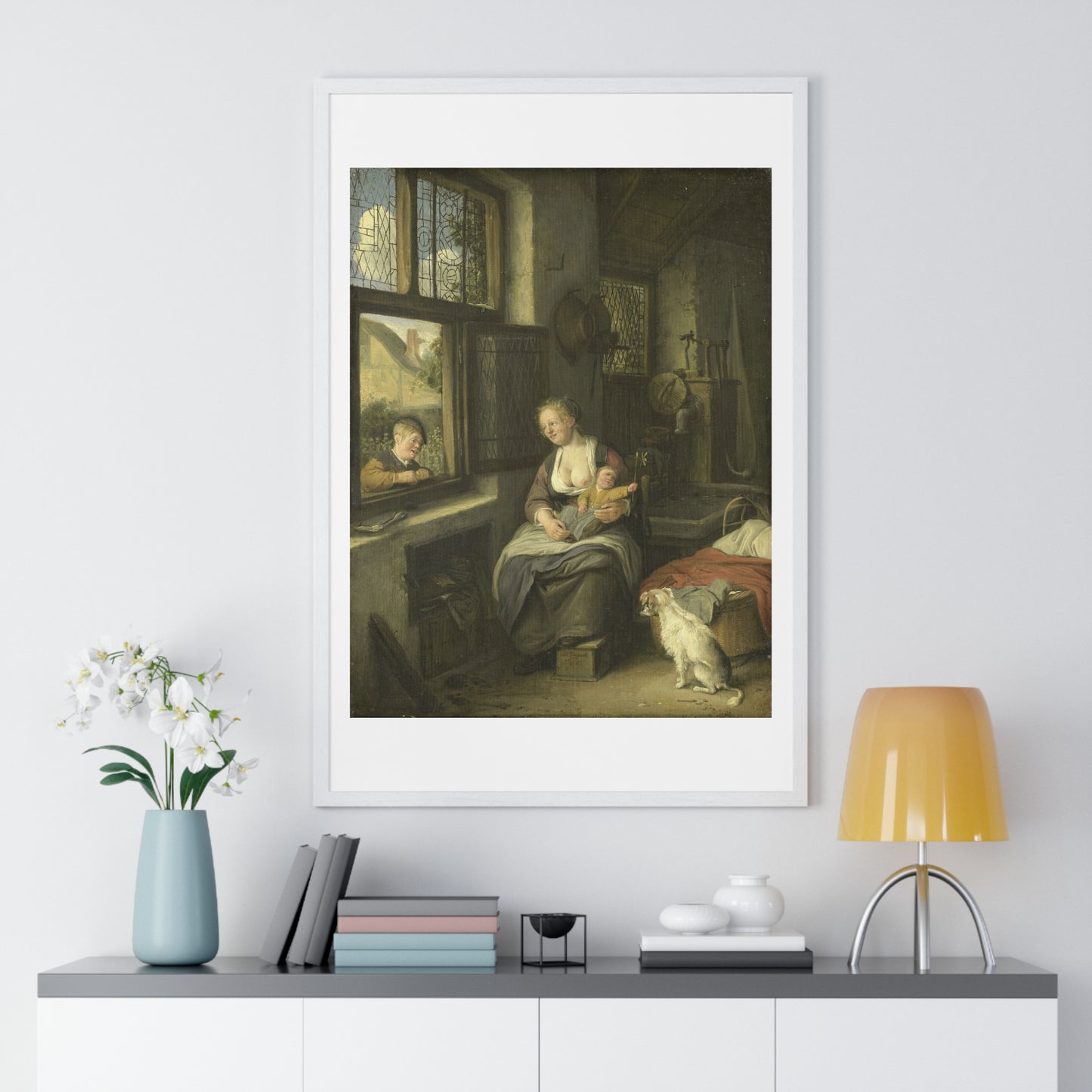 A Mother with her Children (1690) by Cornelis Dusart, from the Original, Framed Art Print