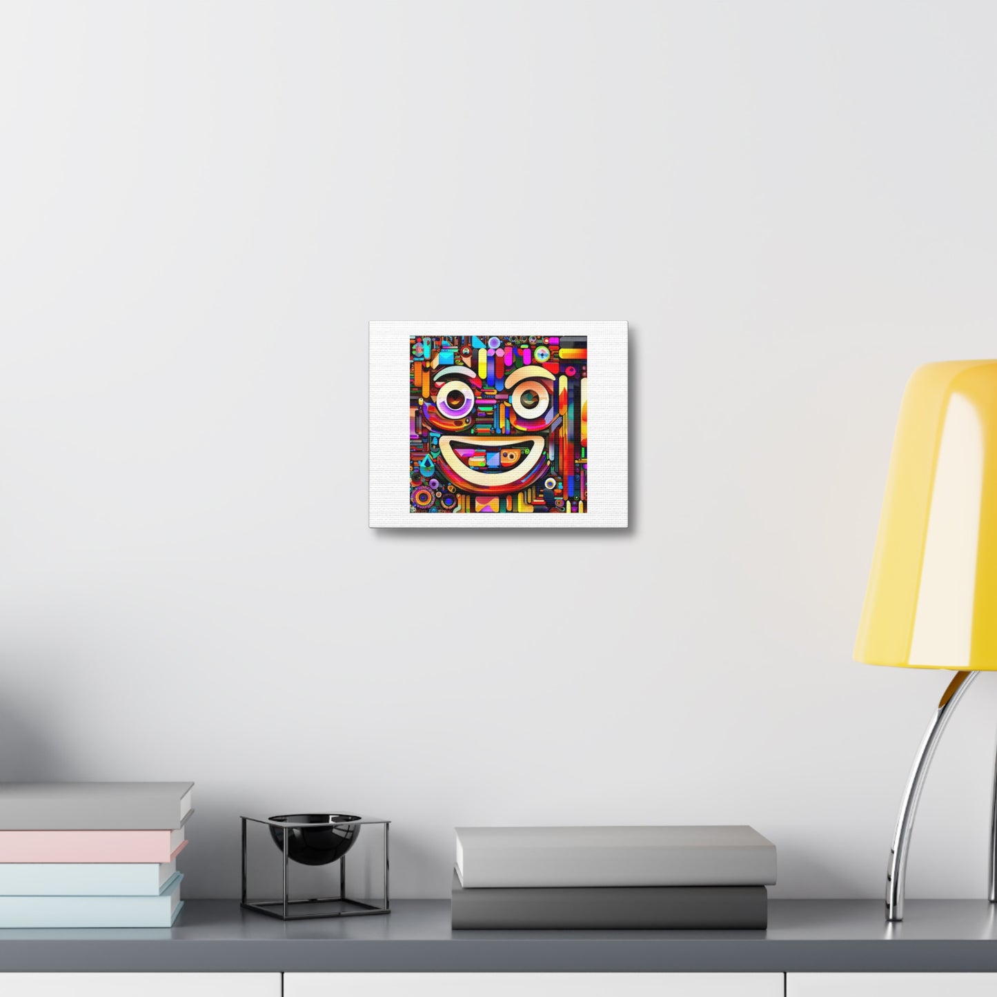 Image of a Happy Face Made Up of Colourful Shapes Like the TV Nightscreen 'Designed by AI' Art Print on Canvas