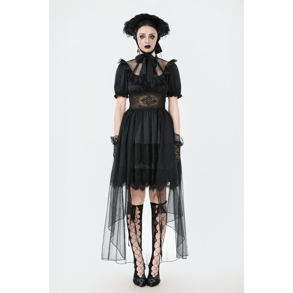 Dark in Love Ebon Rose High-Low Mesh and Lace Goth Dress