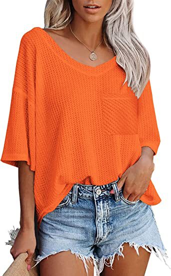 Vireous Textured V-Neck Women's Top With Patch Pocket