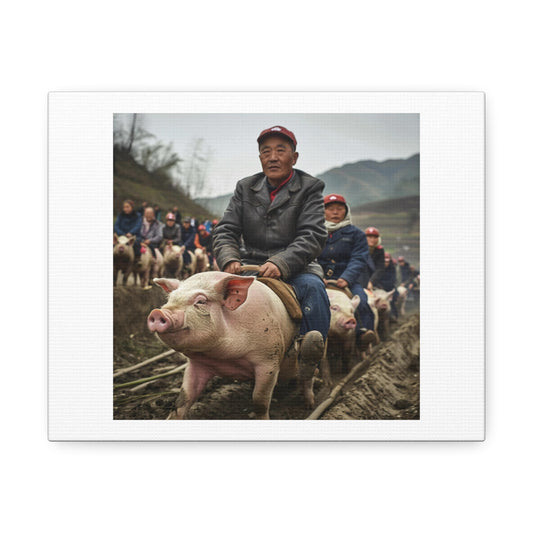 Pig Racing in China 'Designed by AI' Art Print on Canvas