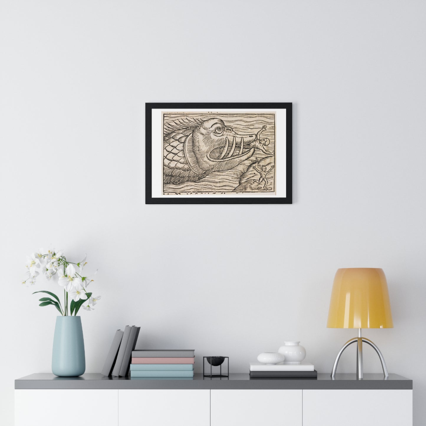 Jonah and the Whale 16th Century Print from the Original, Framed Art Print