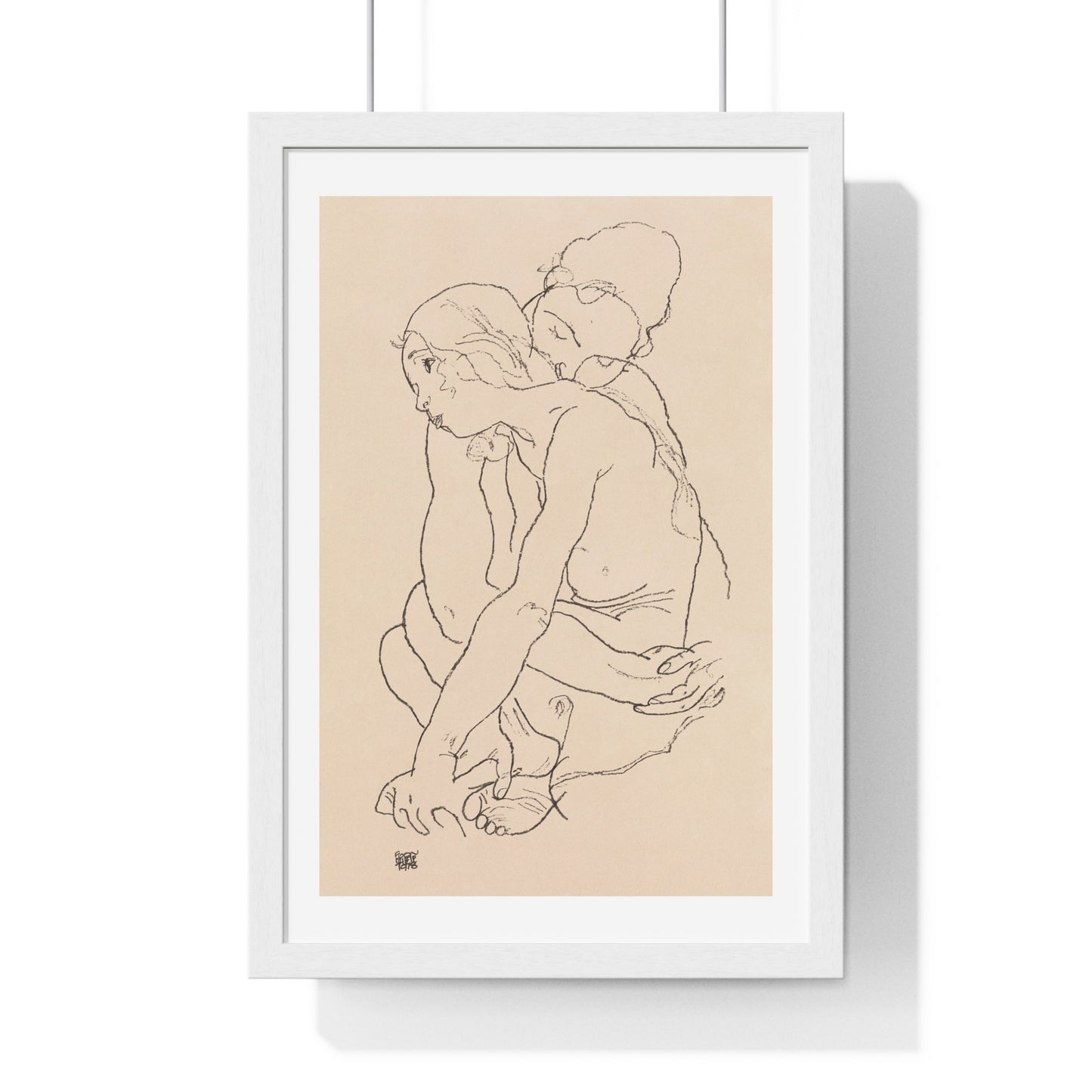 Woman and Girl Embracing (1918) by Egon Schiele, from the Original, Framed Art Print