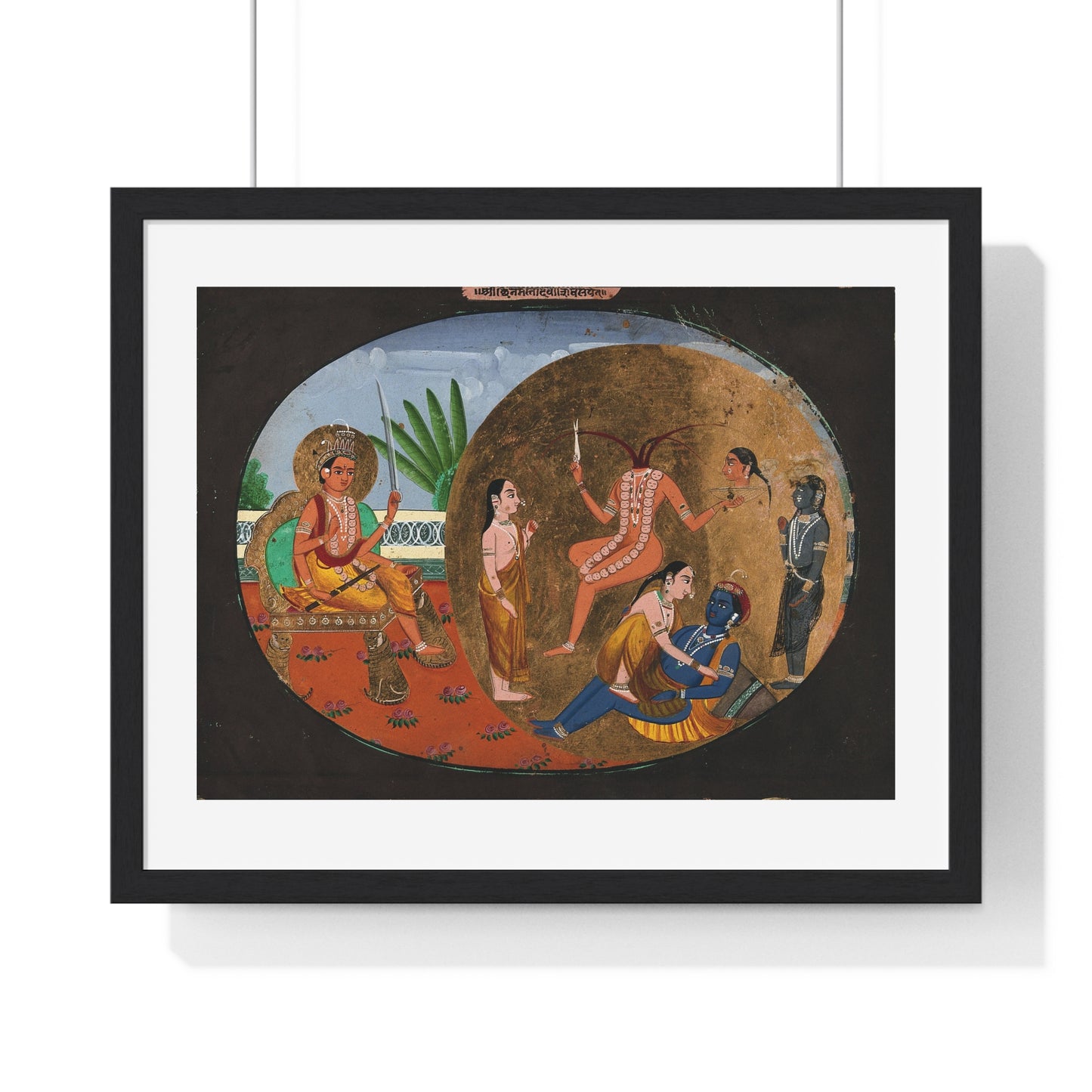 Hindu Deities Shiva, Chhinnamasta, Kamadeva and Rati, 19th Century Gouache Painting by an Indian Artist, Framed Print