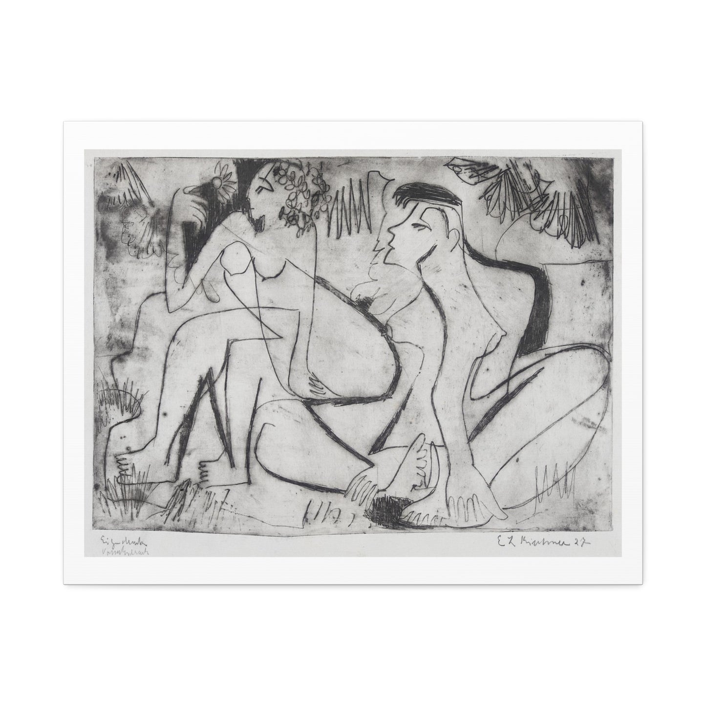 Zwei Nackte Mädchen in Freien 'Two Naked Girls Outdoors' by Ernst Ludwig Kirchner, Art Print from the Original on Canvas