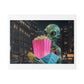 Alien Watching the Planet Earth Show 'Designed by AI' Satin Canvas Art Print