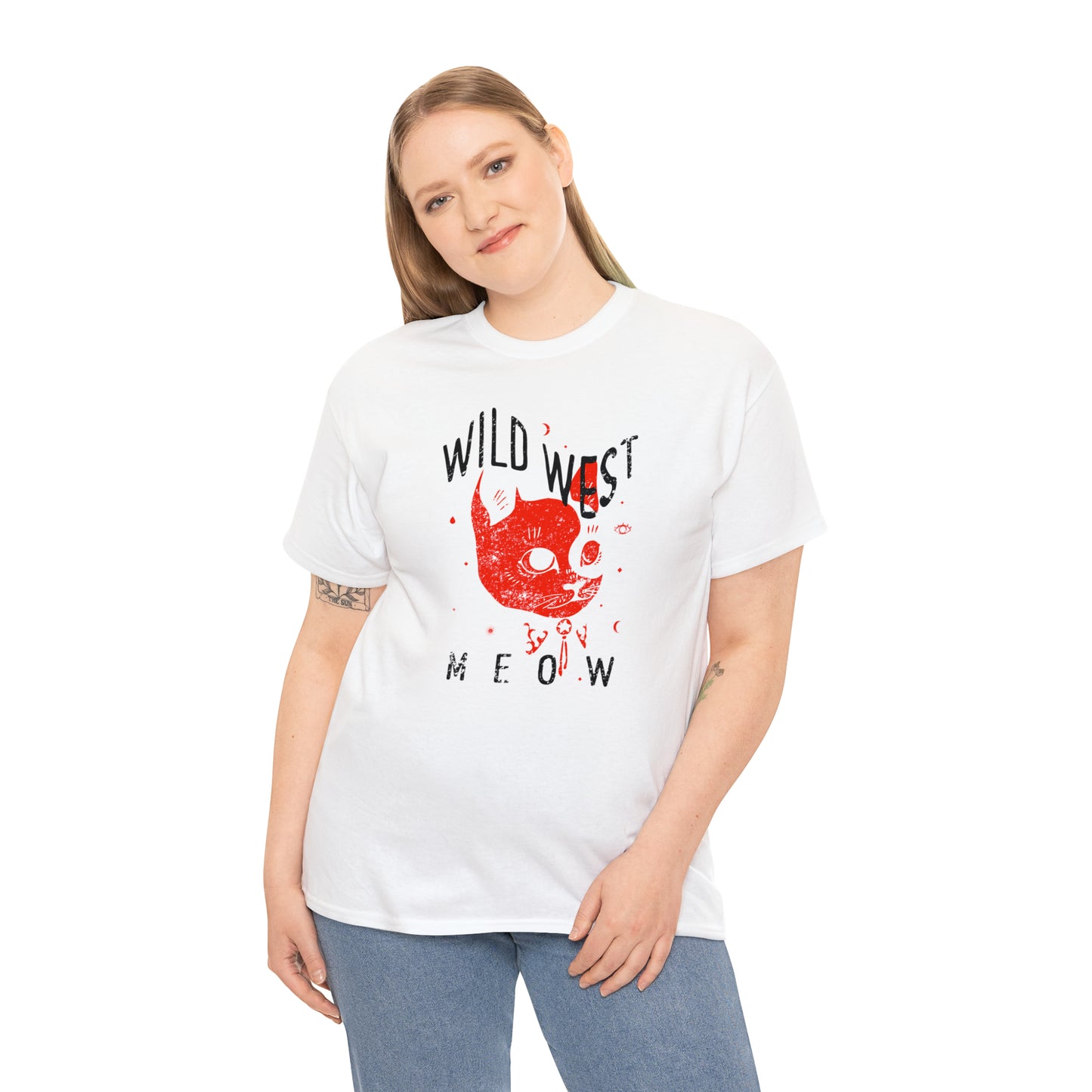 Wild West, Meow Slogan Cat Cowboy T-Shirt