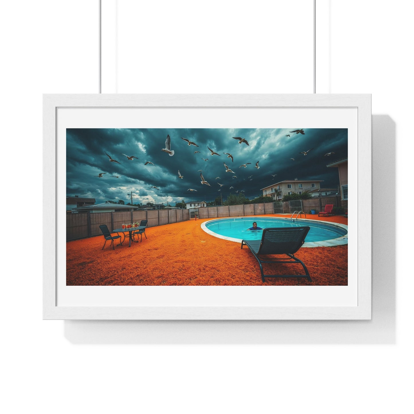 Dystopian Pool Scene Photorealistic Art Style 'Designed by AI' Framed Print