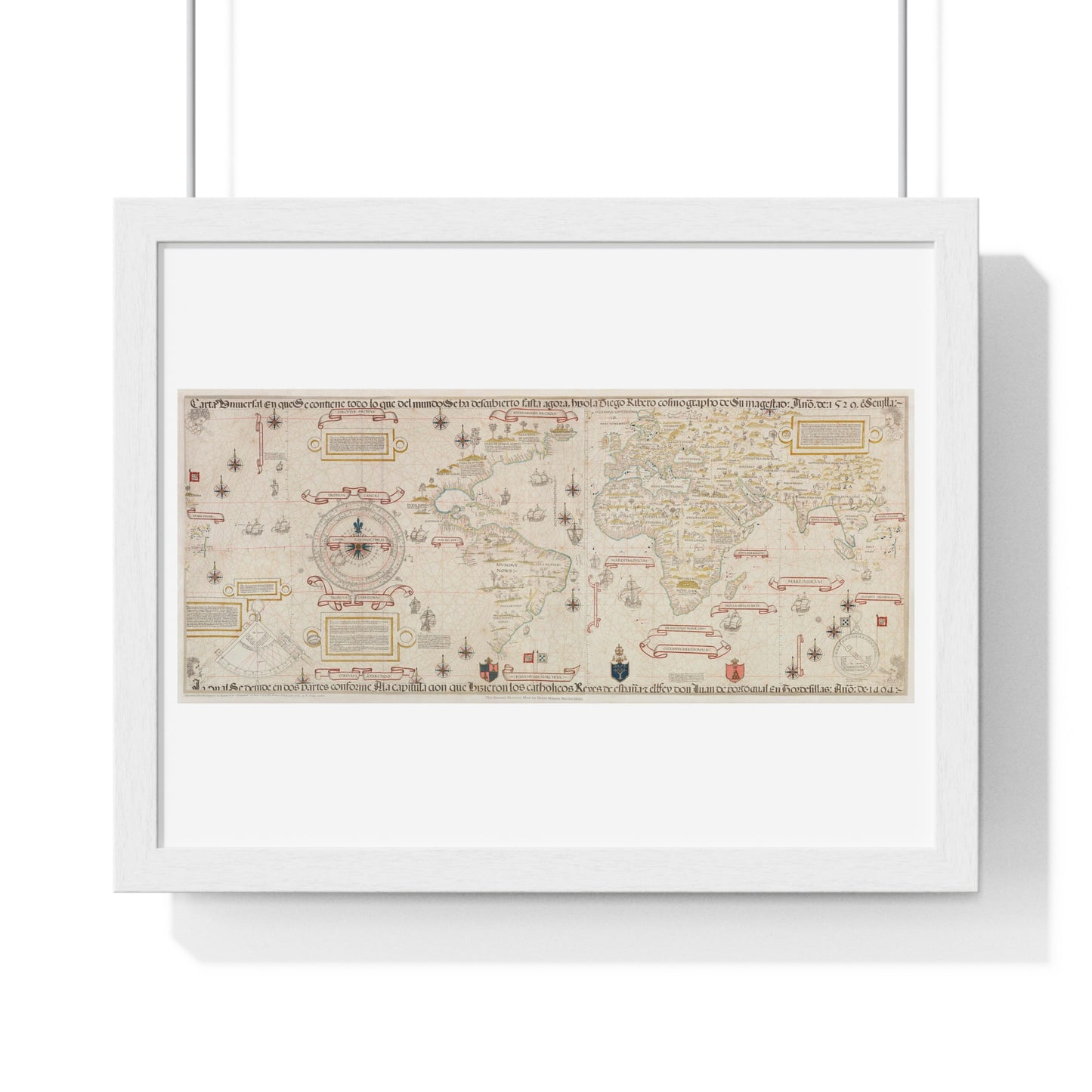 Antique World Map (1529) by Diogo Ribeiro from the Original, Framed Art Print