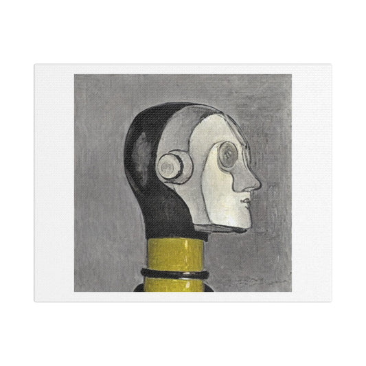 Pensive Robot Portrait Pencil Sketch 'Designed by AI' Art Print on Canvas