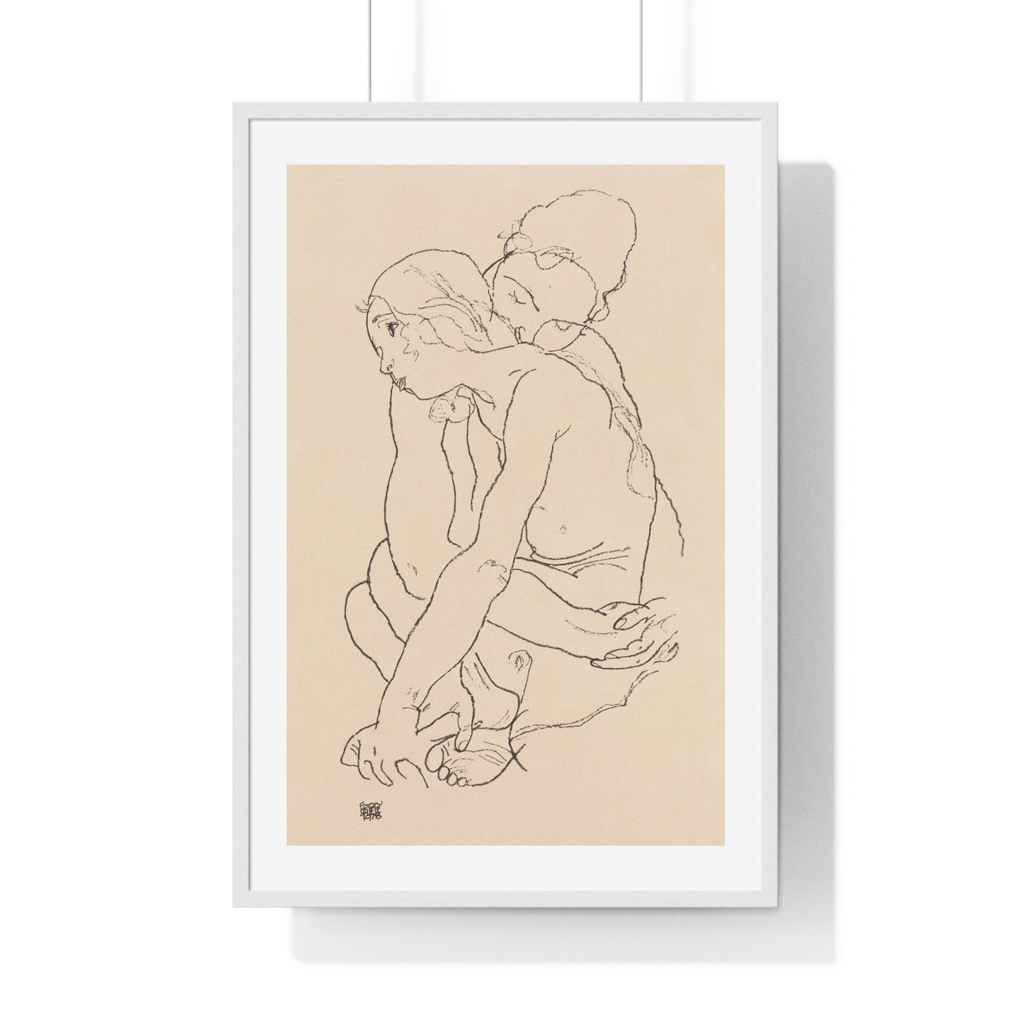 Woman and Girl Embracing (1918) by Egon Schiele, from the Original, Framed Art Print