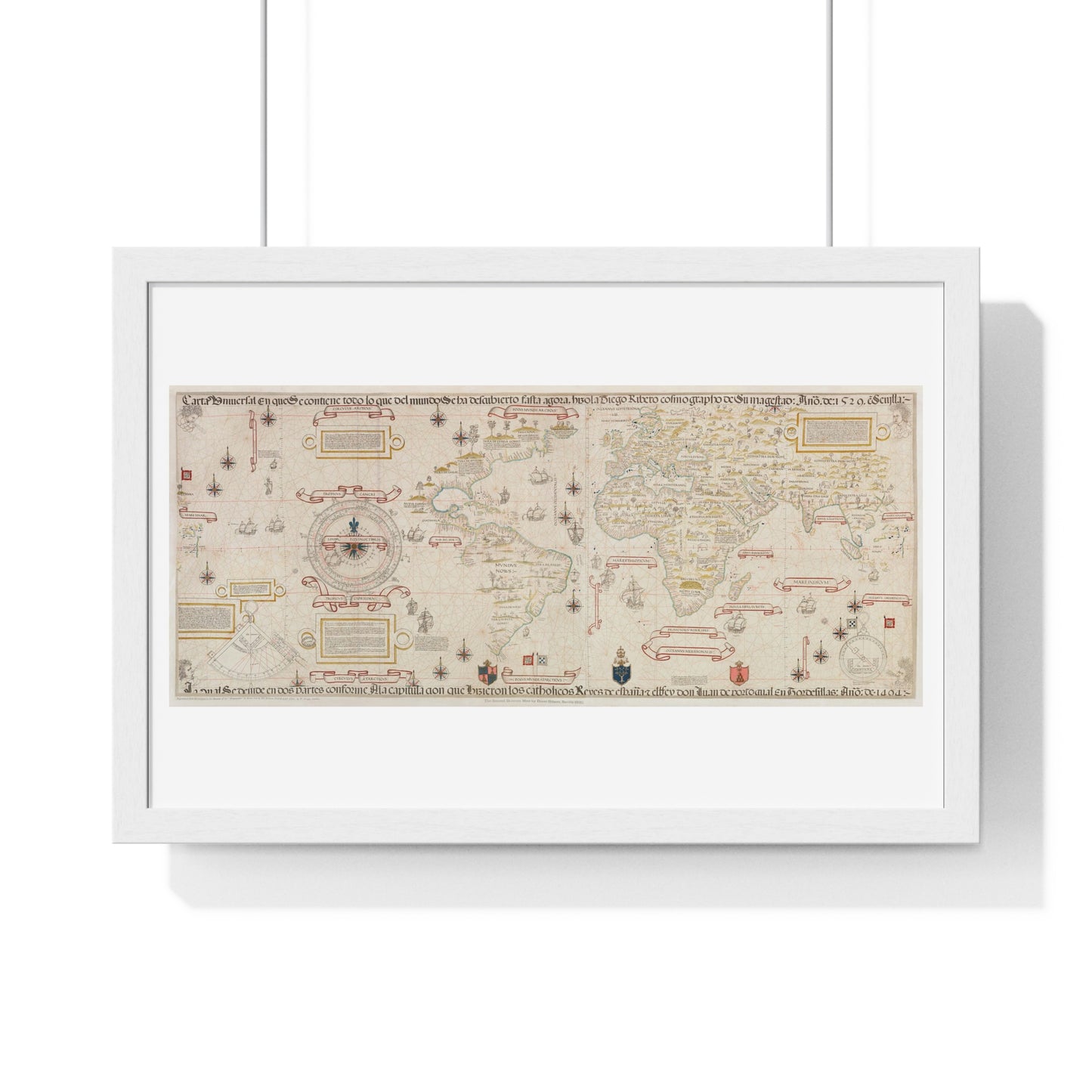 Antique World Map (1529) by Diogo Ribeiro from the Original, Framed Art Print