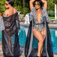 Mesh Robe Cover Up with Swimsuit Set, Plus Sizes