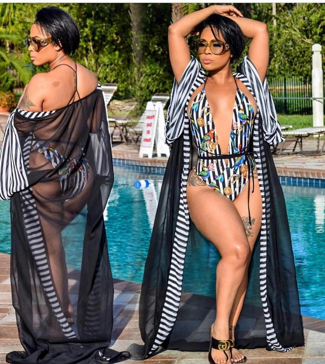 Mesh Robe Cover Up with Swimsuit Set, Plus Sizes