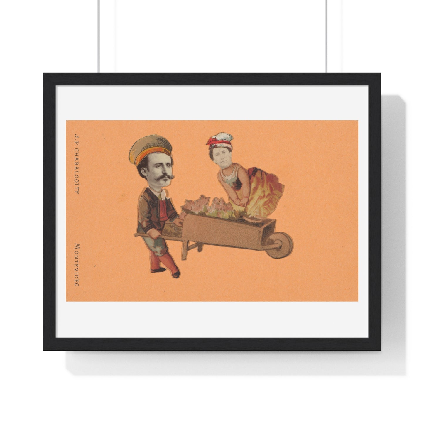 Uruguayan Photo Collage, Man Pushing Woman in Wheelbarrow (circa 1875) by Juan Pedro Chabalgoity, Framed Art Print