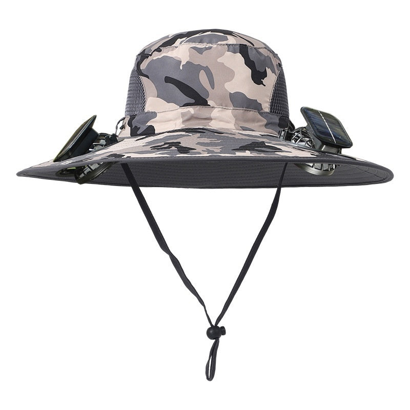 Outdoor Wide-Brim Sun Hat with USB Charging, Solar-Powered Cooling
