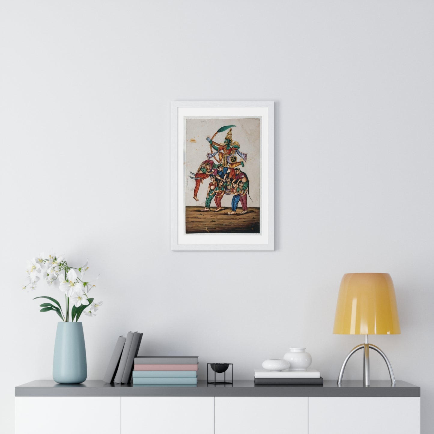 19th Century Indian Art, Hindu God of Love, Shooting Arrows with his Bow while Sitting on a Elephant Composed of Women, Framed Print