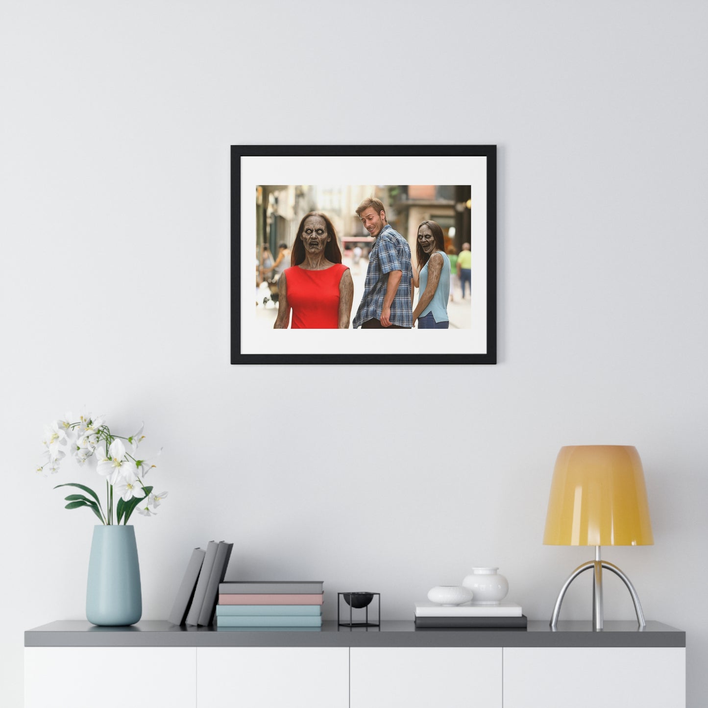 Distracted Boyfriend Meme Art, the Grotesque Reality of it All, Framed Art Print