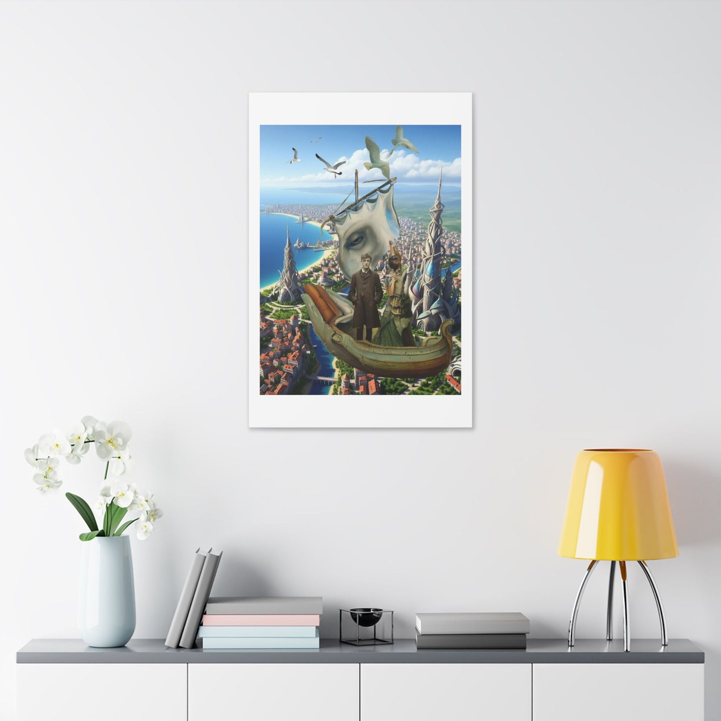 Tales of a Drunken Ship, Surrealist Art, Acrylic and Ink on Cardstock 'Designed by AI' Canvas Print