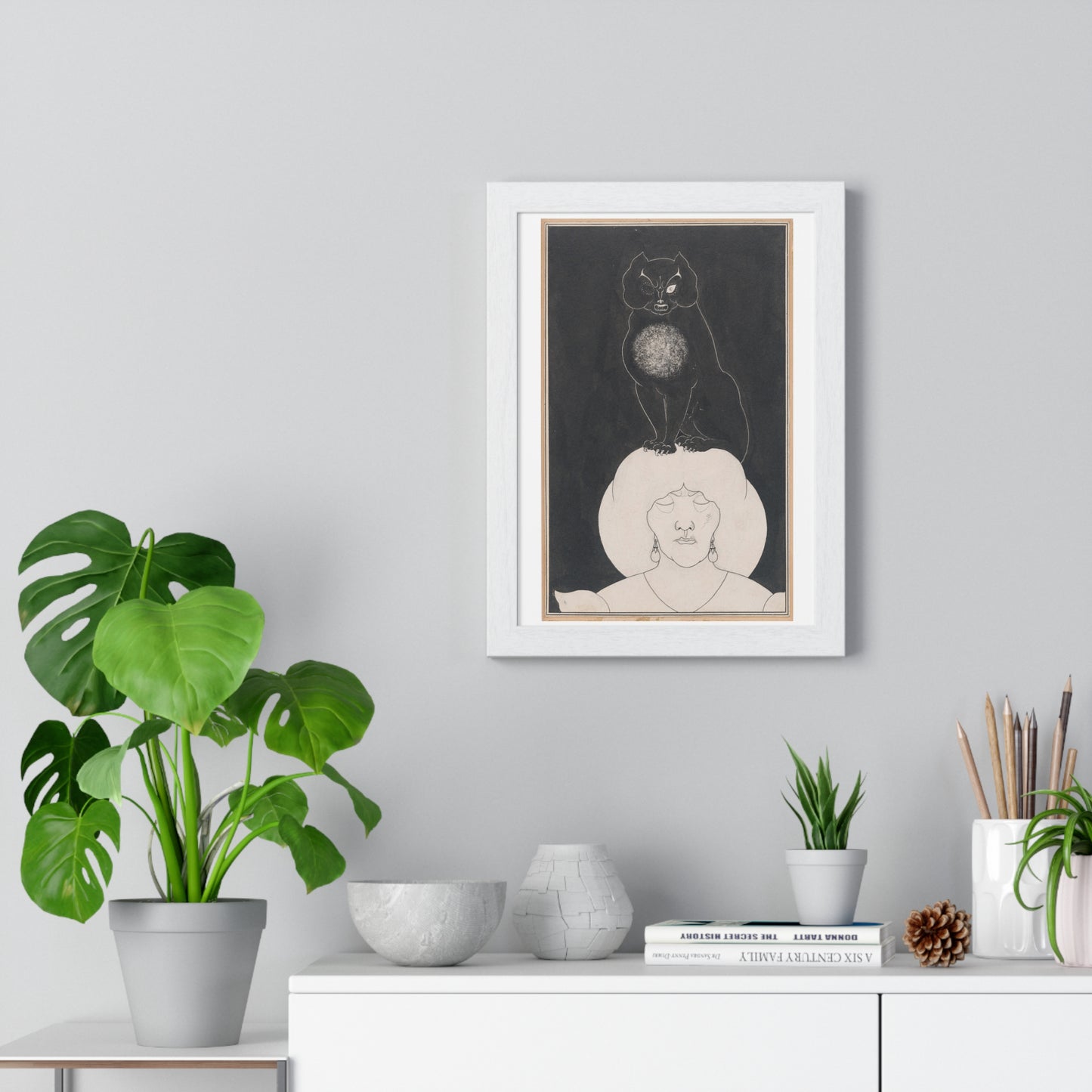 The Black Cat, for Edgar Allan Poe's 'Tales of Mystery and the Imagination' by Aubrey Vincent Beardsley, from the Original, Framed Print