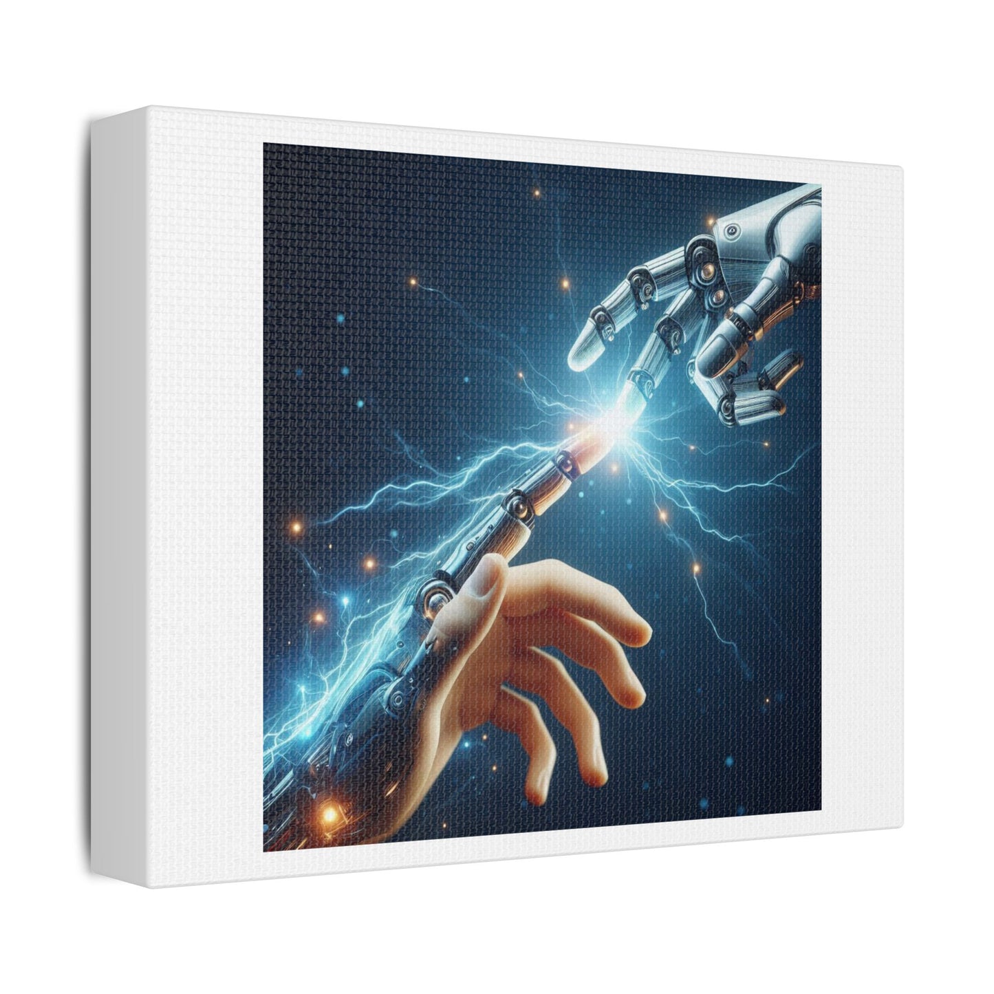 Robot and Human in Michelangelo's 'Creation of Adam' III, Art Print 'Designed by AI' on Canvas