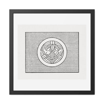 Antique Print of Japanese Birds, Flag Symbol Illustration, from the Original, Wooden Framed Print