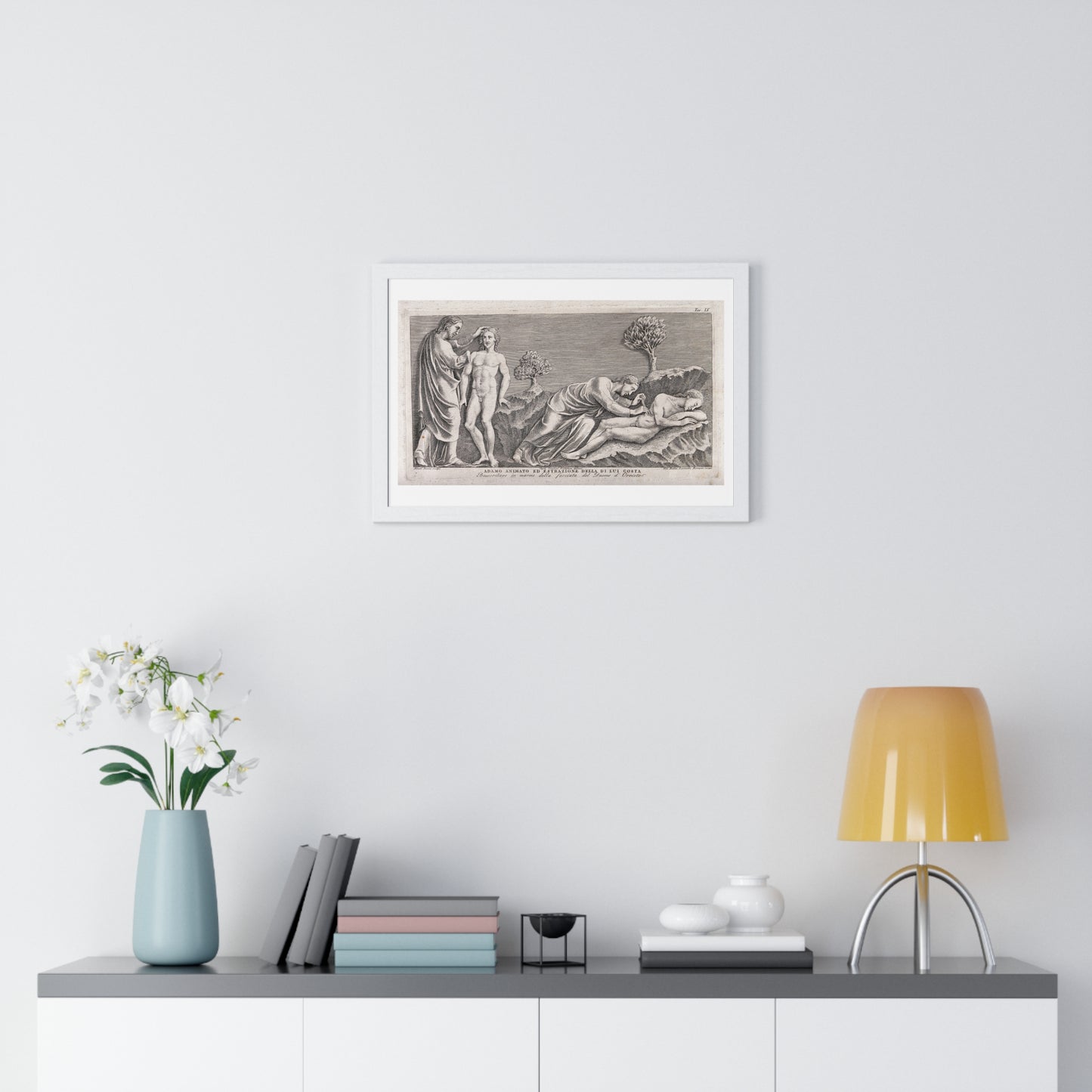 God Animates Adam and Operates on his Rib, Etching by Giovanni Leonetti after Carlo Cencioni after Nicola Pisano, Framed Print