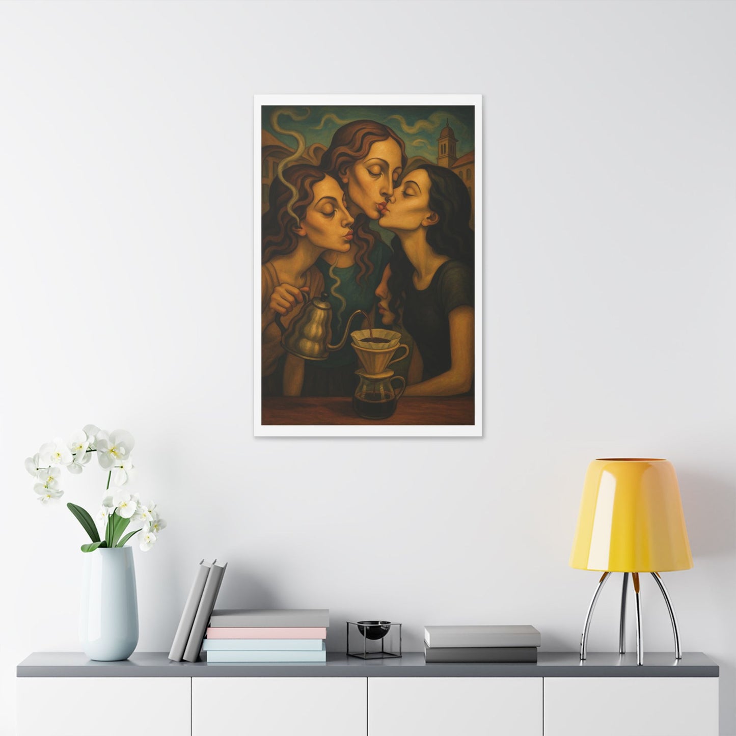 Morning Coffee 'Designed by AI' Satin Canvas Art Print