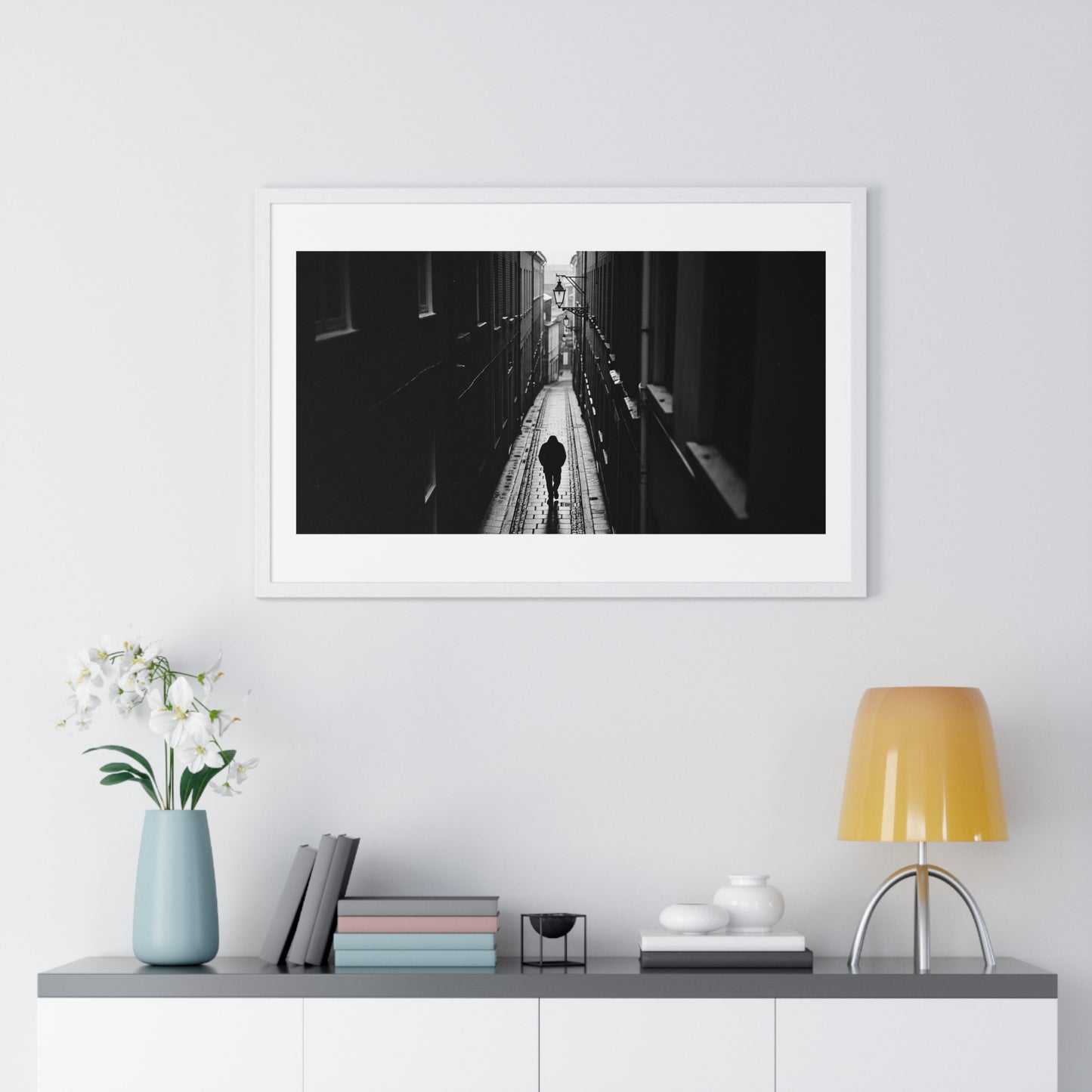 Black and White Photography, High-Contrast Cityscape II 'Designed by AI' Framed Print