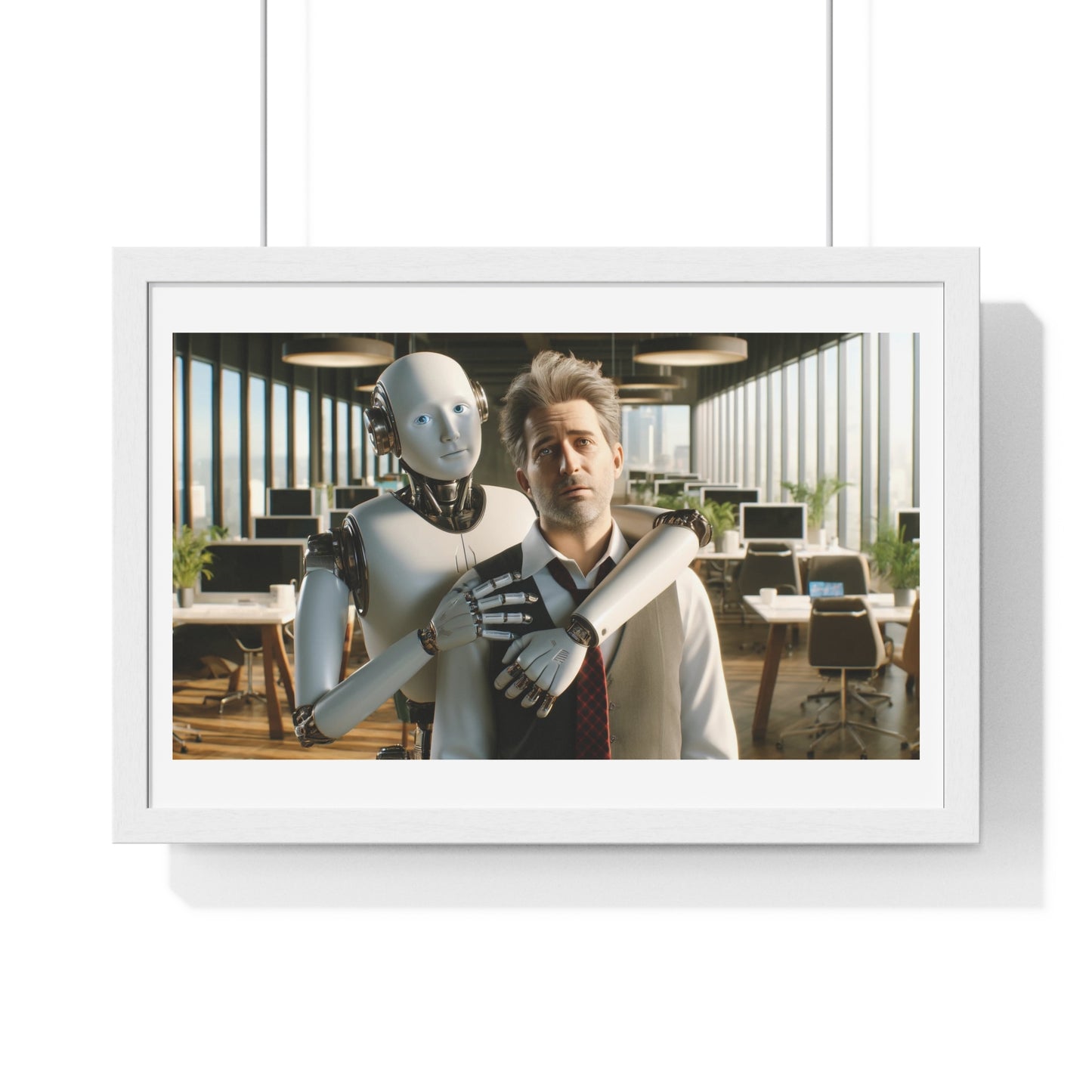 Having a Heart to Heart with your AI Creation, Office Art 'Designed by AI' Framed Print