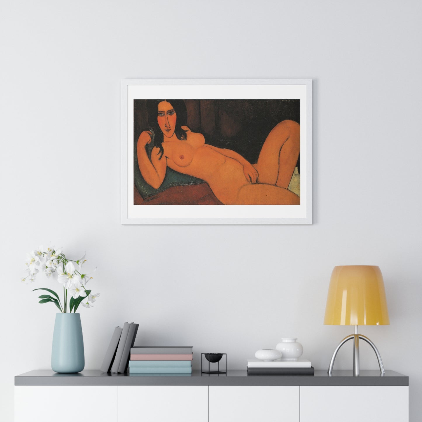 Reclining Nude with Loose Hair (1917) by Amedeo Modigliani, from the Original, Framed Art Print