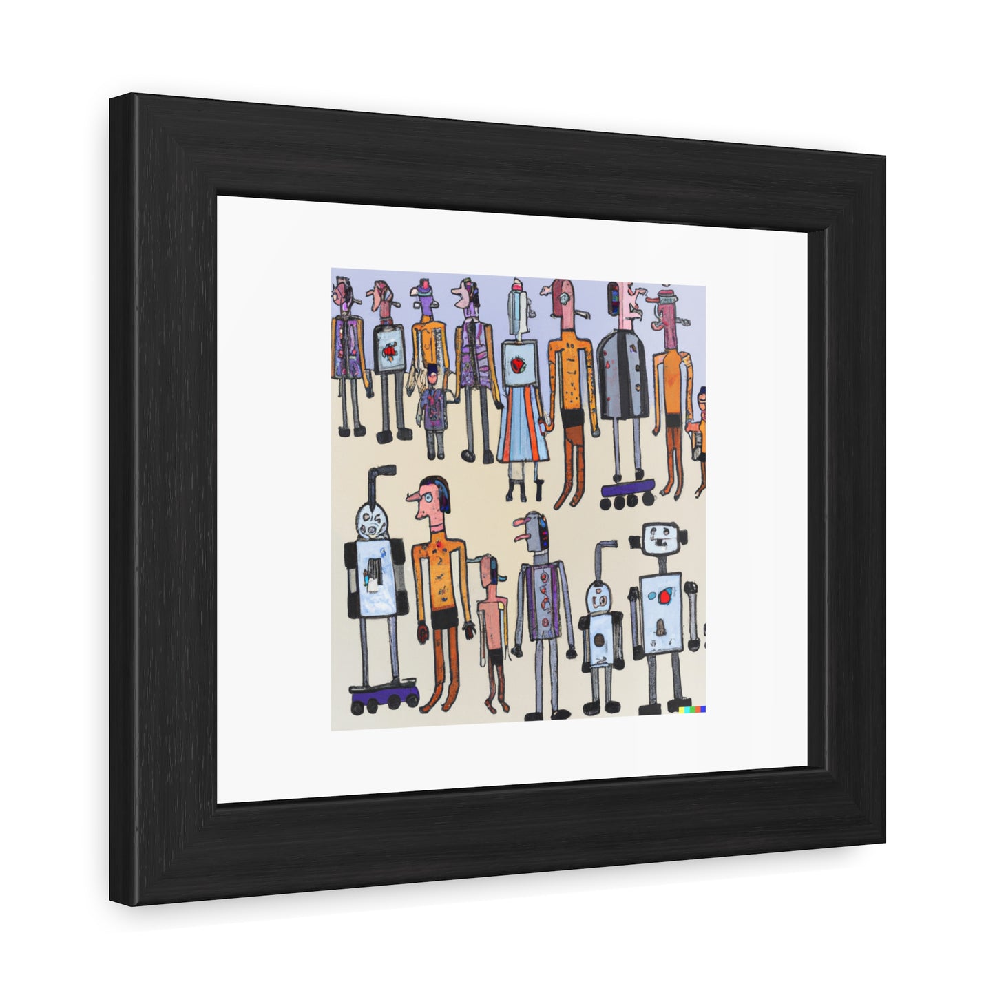 Les gens dans le style de Lowry 'Designed by AI' Poster encadré en bois en papier mat classique