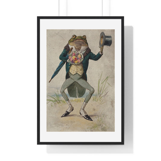 A Toad in Morning Dress, Holding an Umbrella and a Bunch of Flowers, by G Hope Tait (1900) from the Original, Framed Print