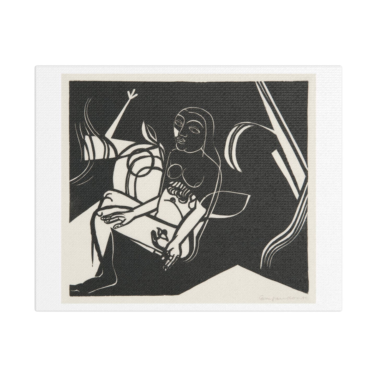 Seated Female Nude with Flower (1918) by Heinrich Campendonk, from the Original, Print on Satin Canvas