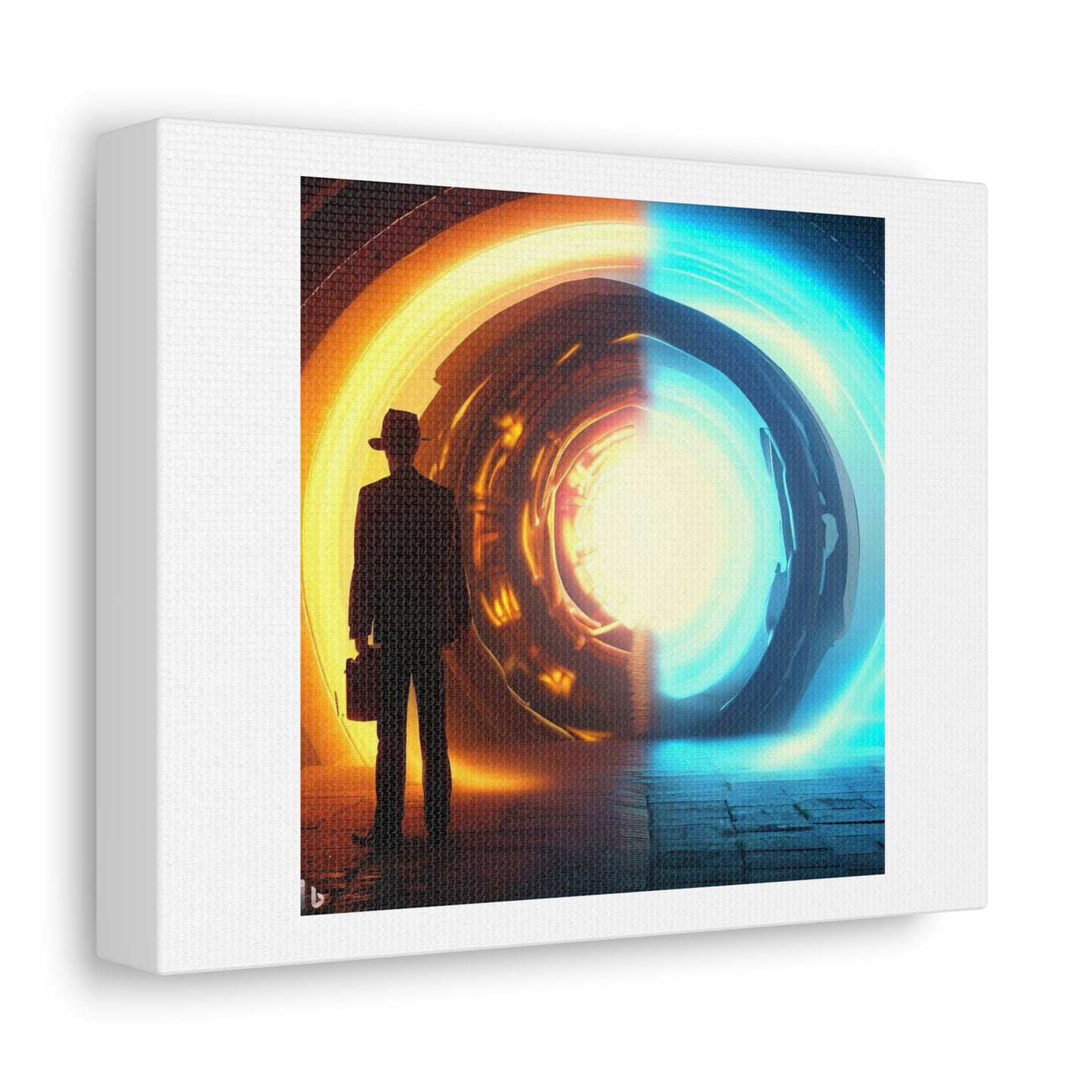 Reality Versus Time Travelling Portal Digital Art 'Designed by AI' Print on Satin Canvas