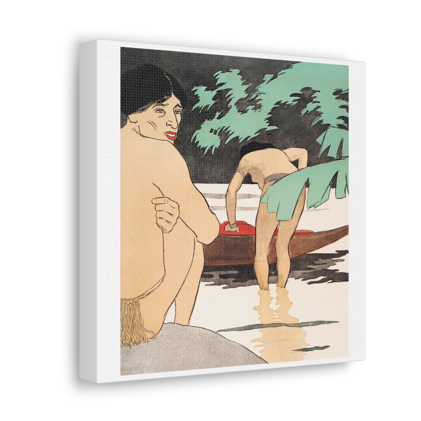 Men by the River, Remixed from Artworks by Edward Penfield, Print from the Original on Canvas