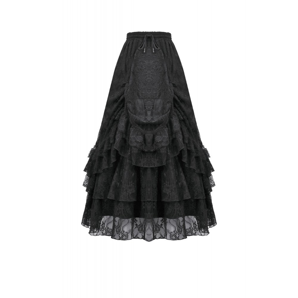 Dark in Love Vintage Gothic Lace-Layered Maxi Skirt