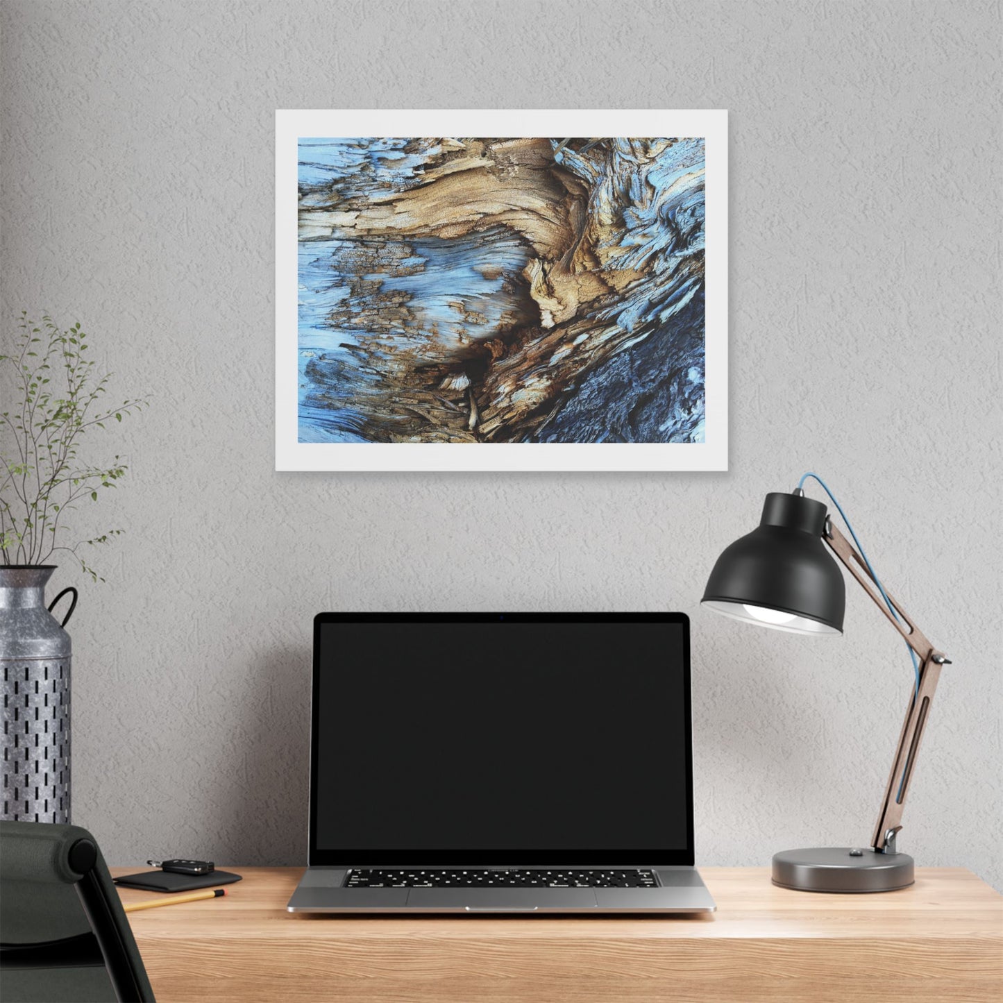 Abstract Painting of Light Brown and Blue Tree Bark, Canvas Art Print